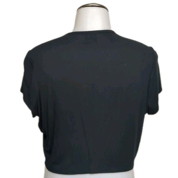 Crop Top Women 2XL Open Front Lace Up Ties Adjustable Short Sleeves Black Plus - Picture 4 of 6